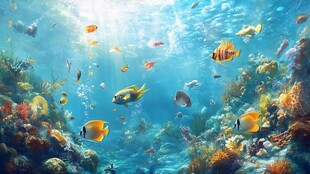 海底缤纷鱼群与绚烂珊瑚