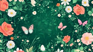 春日繁花蝴蝶梦幻背景图