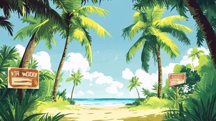 热带海滩度假风光插画