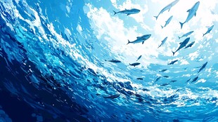海豚畅游于蓝色海洋世界