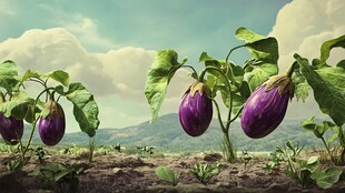 田园中挂着的紫嫩茄子