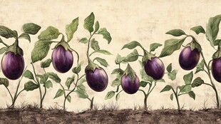 复古风茄子植株插画