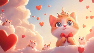 云端萌猫 爱心环绕的梦幻场景