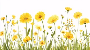 黄色雏菊绽放于绿草丛中