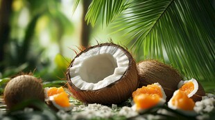 新鲜椰子与诱人椰肉