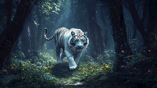 暗夜森林中的白虎漫步