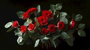 红玫瑰束 绿叶相伴的浪漫