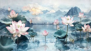 水墨荷塘山水诗意美景