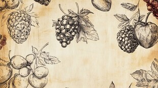 手绘水果复古风边框插画