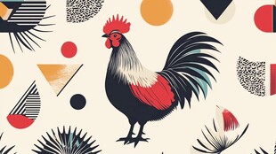 公鸡图案 几何与自然元素融合