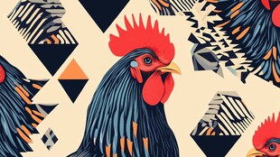 公鸡几何图案艺术插画