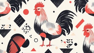 公鸡几何图案插画