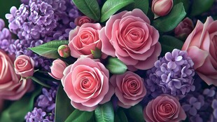 浪漫粉紫花卉组合