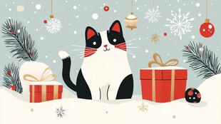 圣诞猫咪与礼物欢乐场景