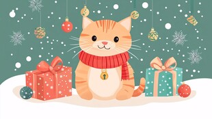 圣诞猫咪与礼物的温馨场景