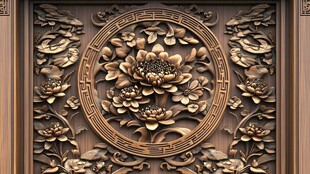 中式木雕牡丹花鸟精美图案