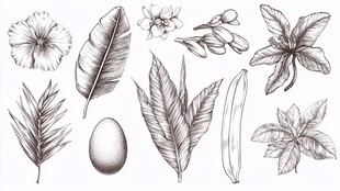 手绘植物花卉叶片集合图