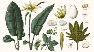 香蕉植物及果实细节插画