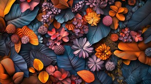 梦幻多彩花卉叶片组合