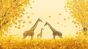 秋日森林中的长颈鹿一家