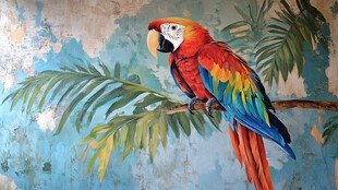 彩绘鹦鹉栖于繁茂枝叶间