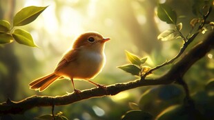 阳光中的小鸟栖于枝头