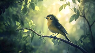 枝头小鸟栖于绿意之间