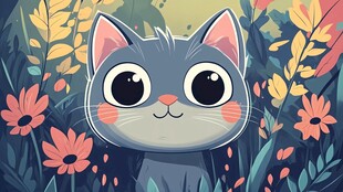 花丛中的可爱猫咪