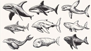 海洋鱼类手绘插画集合