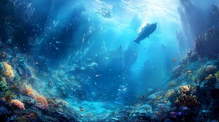 梦幻海底世界中的潜水者