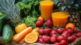 新鲜果蔬与美味果汁组合