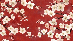 红底白梅花卉装饰图案