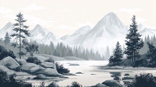 山间湖畔静谧自然景致