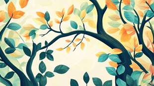 秋日树枝与斑斓树叶插画