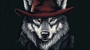 戴红帽的狼头像插画