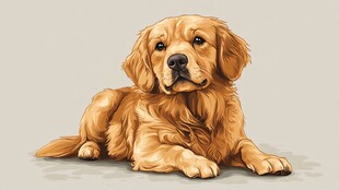 趴着的金毛犬插画