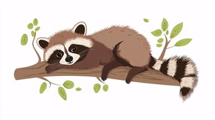 树枝上休憩的可爱小浣熊