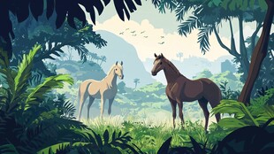 丛林中的双马对视场景