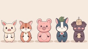 可爱萌趣的小动物们排排站