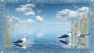 湖畔海鸥悠然景致