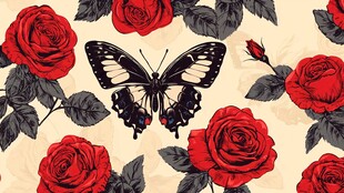 蝴蝶与红玫瑰精美图案