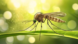 绿叶上的蚊子特写