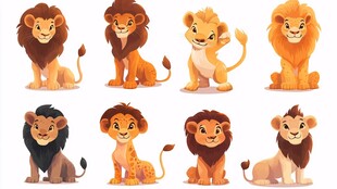 可爱多样的卡通狮子形象
