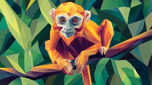 几何风格猴子栖息于枝头