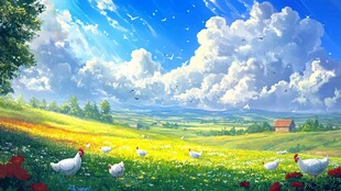 田园牧歌 鸡群悠游的美丽乡野