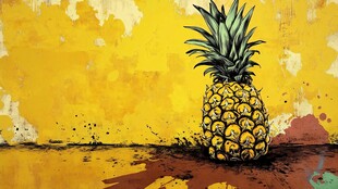 黄色背景上的艺术风菠萝