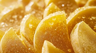金黄多汁的切片水果特写