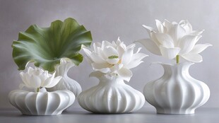 素雅白瓷瓶插清新荷花