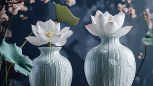 双莲青瓷瓶 中式雅致风