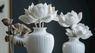素雅白瓷莲花瓶摆件展示